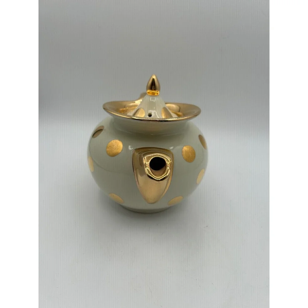 Hall Teapot 6 Cup Cream Ivory Gold Dot Vintage Mid Century Modern Ceramic